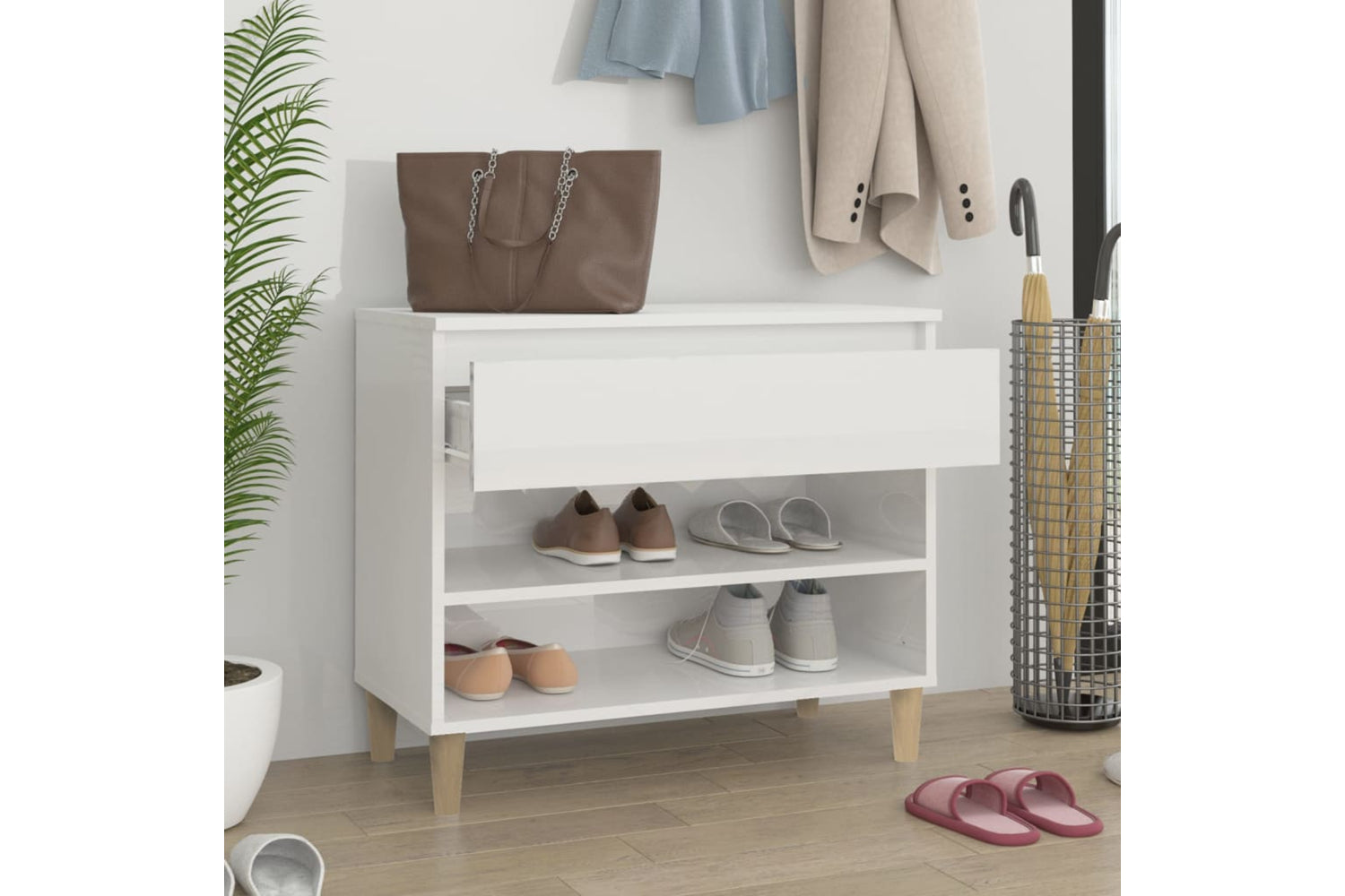 vidaXL 819758 Shoe Cabinet High Gloss White 70x36x60cm Engineered Wood-2