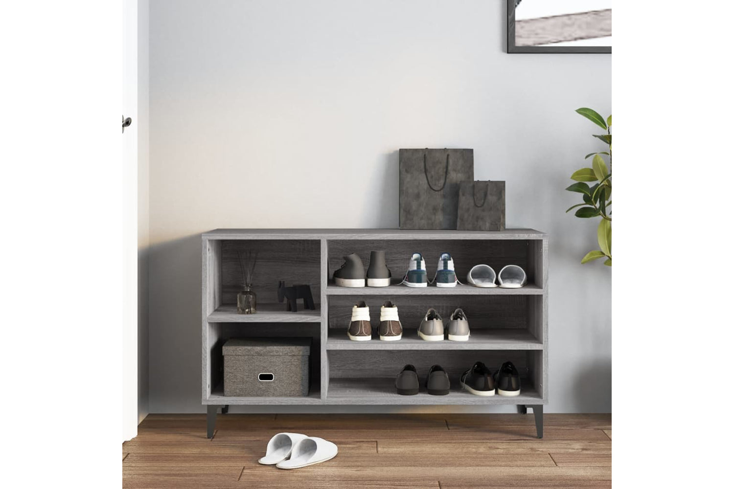 vidaXL 819754 Shoe Cabinet Grey Sonoma 102x36x60cm Engineered Wood-2