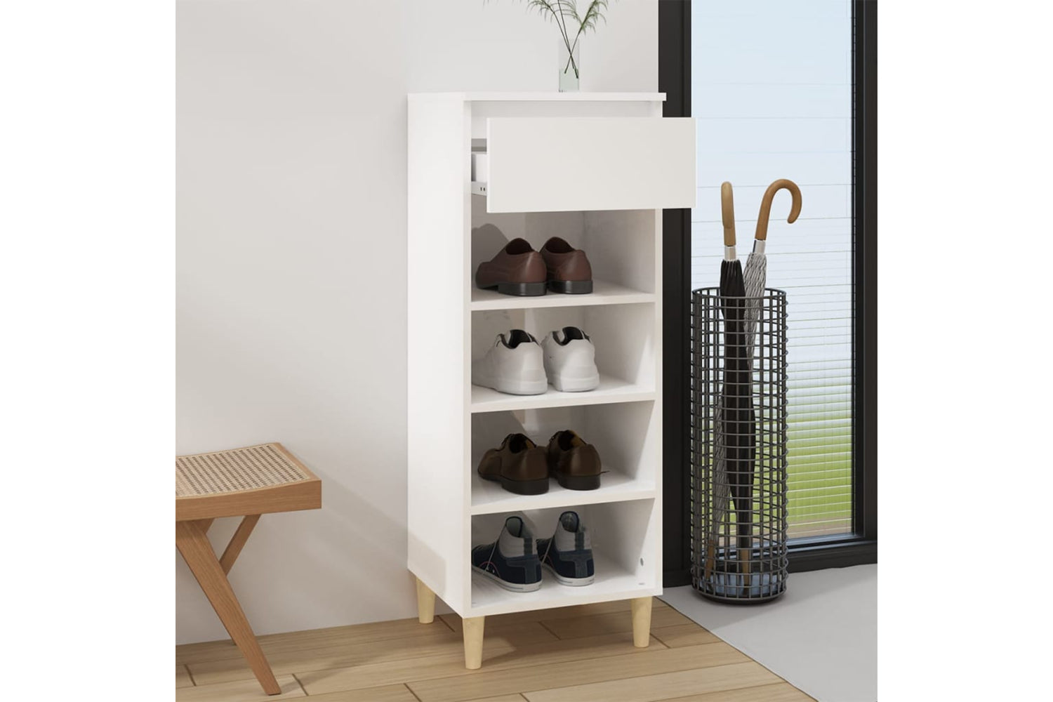 vidaXL 819774 Shoe Cabinet High Gloss White 40x36x105cm Engineered Wood-5