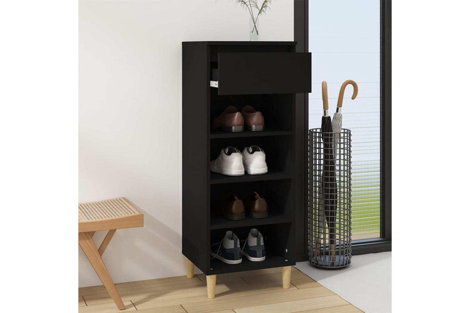 vidaXL 819773 Shoe Cabinet Black 40x36x105cm Engineered Wood-5
