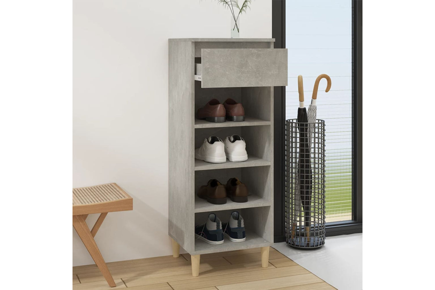 vidaXL 819776 Shoe Cabinet Concrete Grey 40x36x105cm Engineered Wood-5