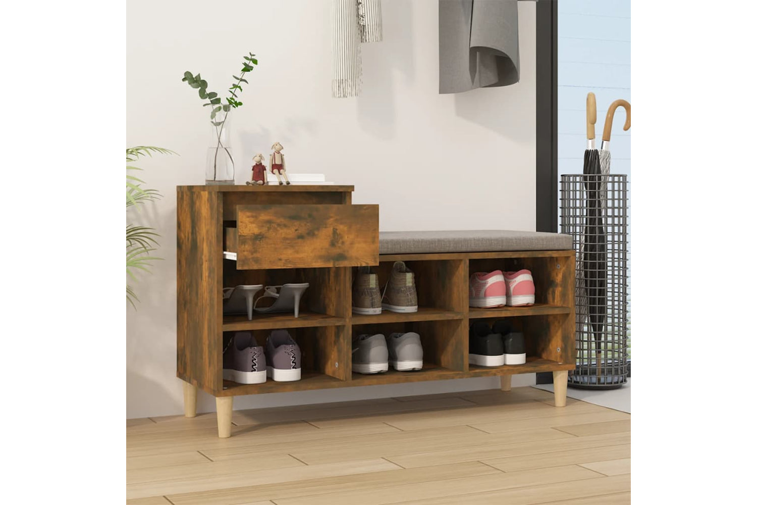 vidaXL 821209 Shoe Cabinet Smoked Oak 102x36x60cm Engineered Wood-2