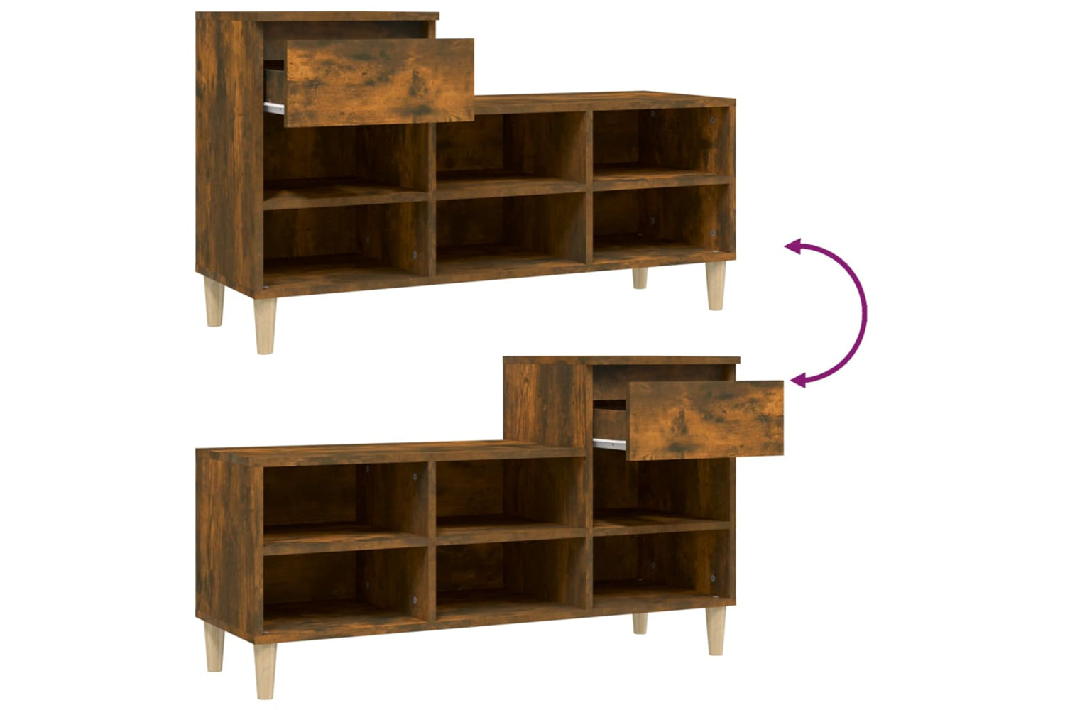 vidaXL 821209 Shoe Cabinet Smoked Oak 102x36x60cm Engineered Wood-8