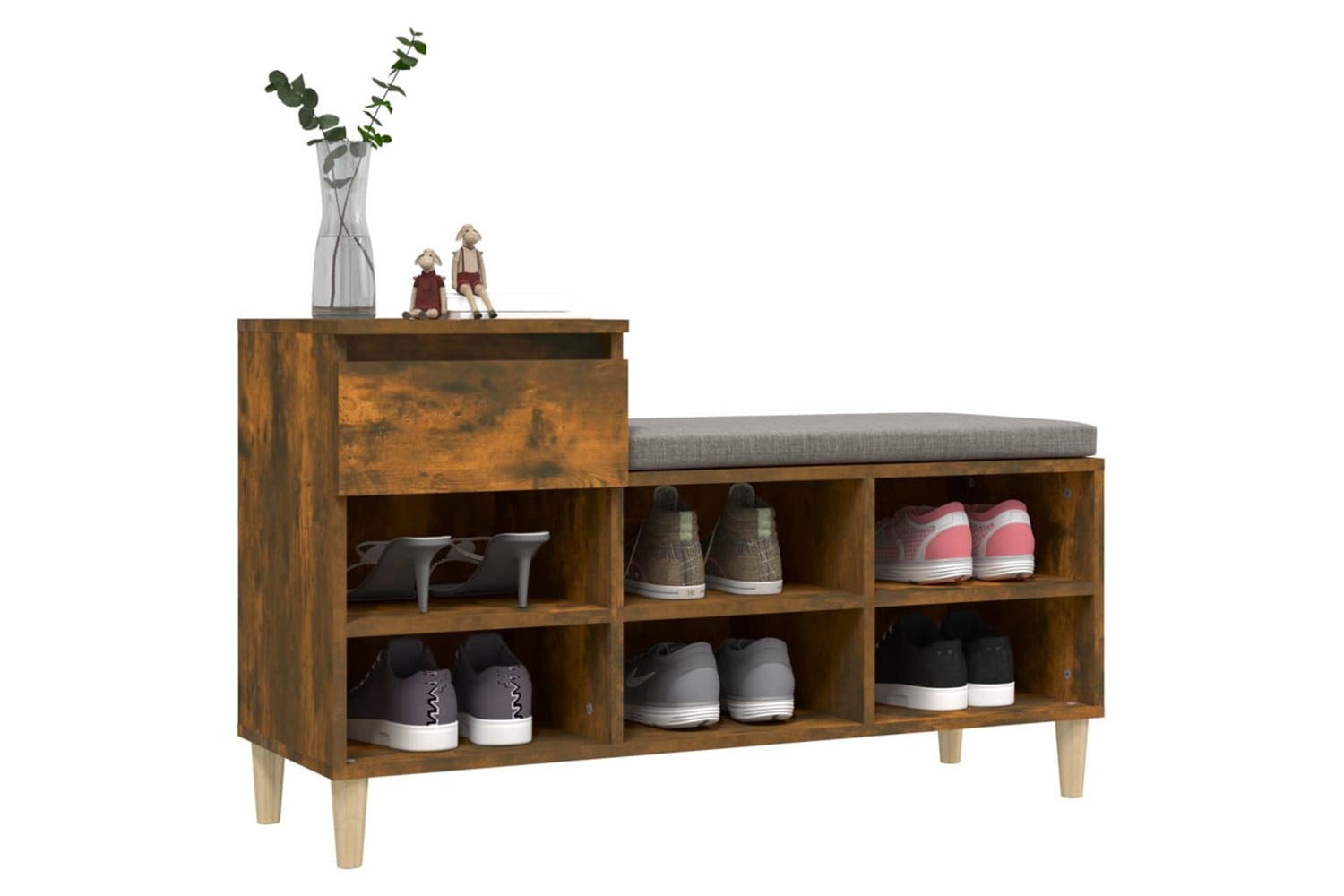 vidaXL 821209 Shoe Cabinet Smoked Oak 102x36x60cm Engineered Wood-3