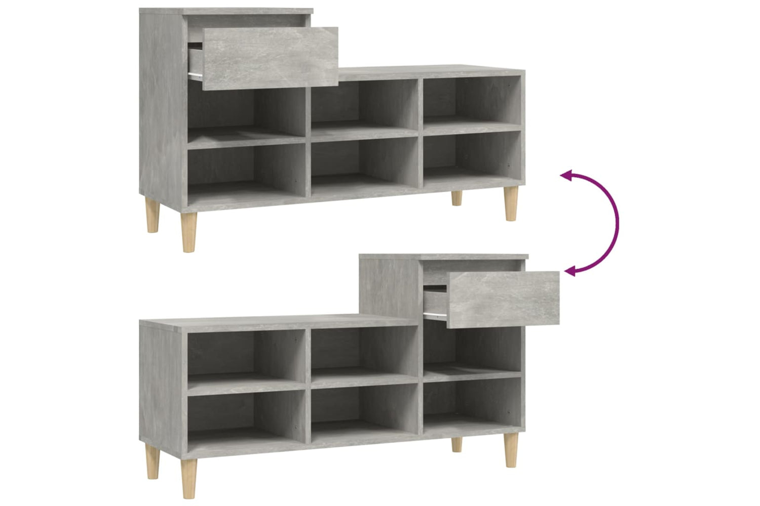 vidaXL 821208 Shoe Cabinet Concrete Grey 102x36x60cm Engineered Wood-8