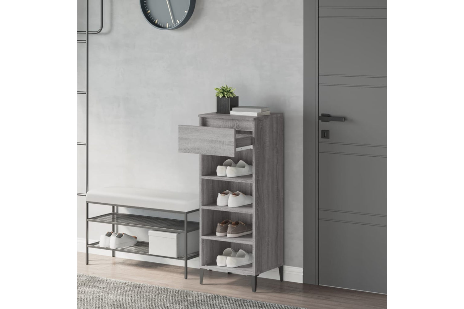 vidaXL 819786 Shoe Rack Grey Sonoma 40x36x105cm Engineered Wood-2