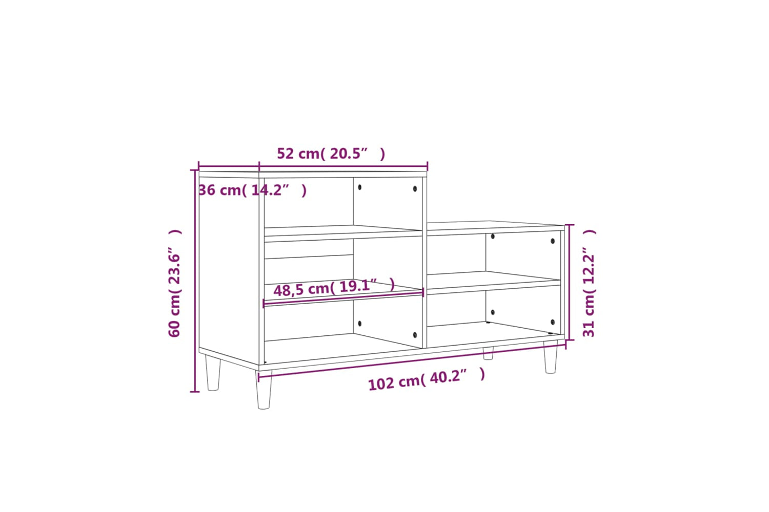 vidaXL 819729 Shoe Cabinet Smoked Oak 102x36x60cm Engineered Wood-8