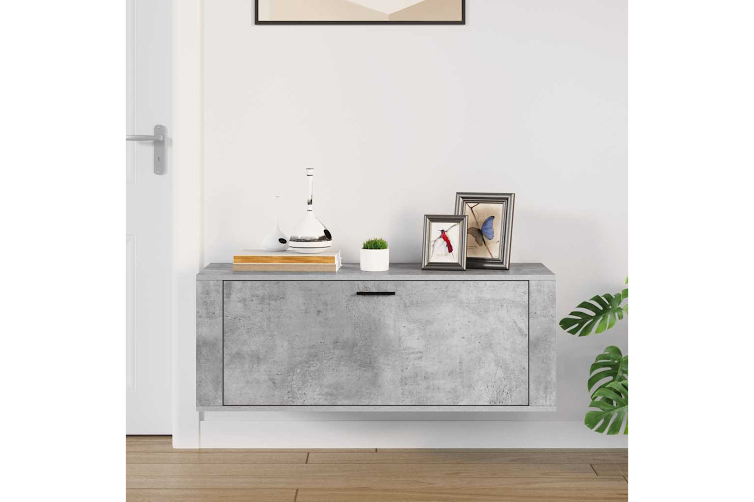 vidaXL 821024 Wall Shoe Cabinet Concrete Grey 100x35x38cm Engineered Wood-2