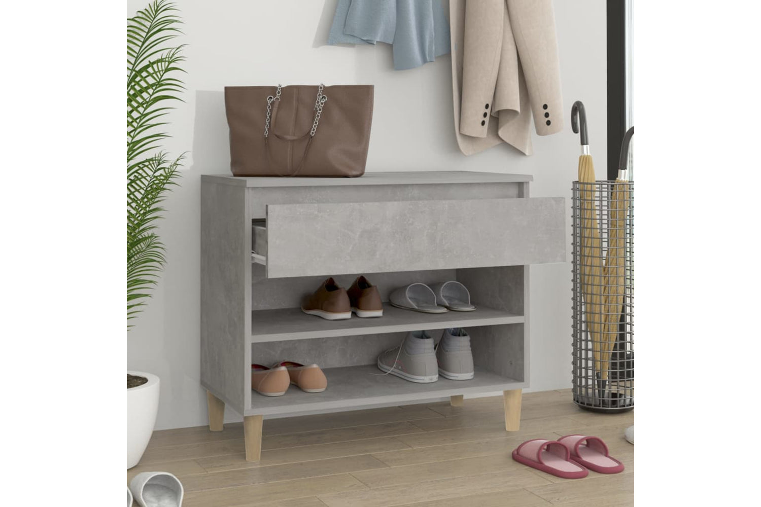 vidaXL 819760 Shoe Cabinet Concrete Grey 70x36x60cm Engineered Wood-2