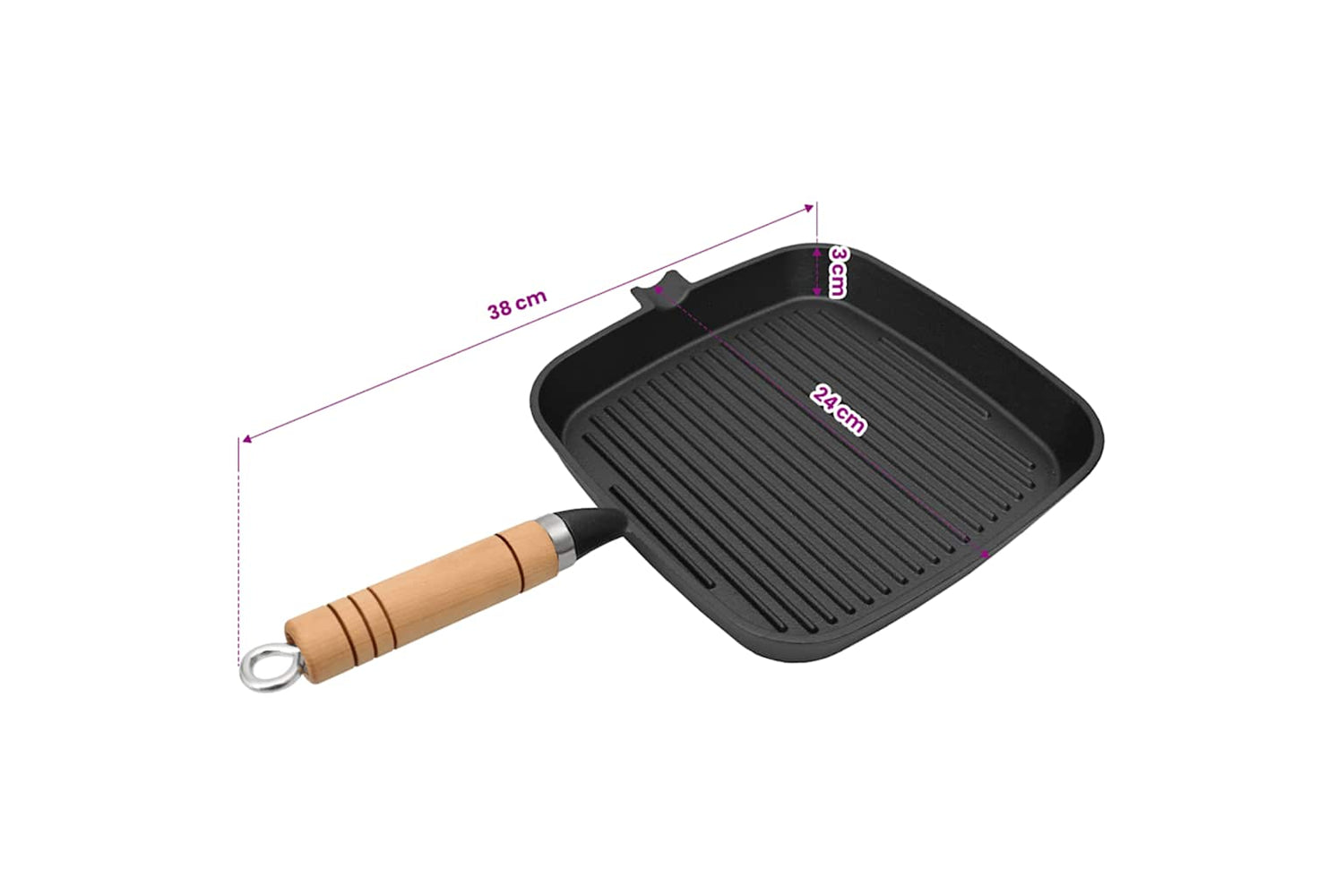 vidaXL 50125 Grill Pan With Wooden Handle Cast Iron 20x20cm-7