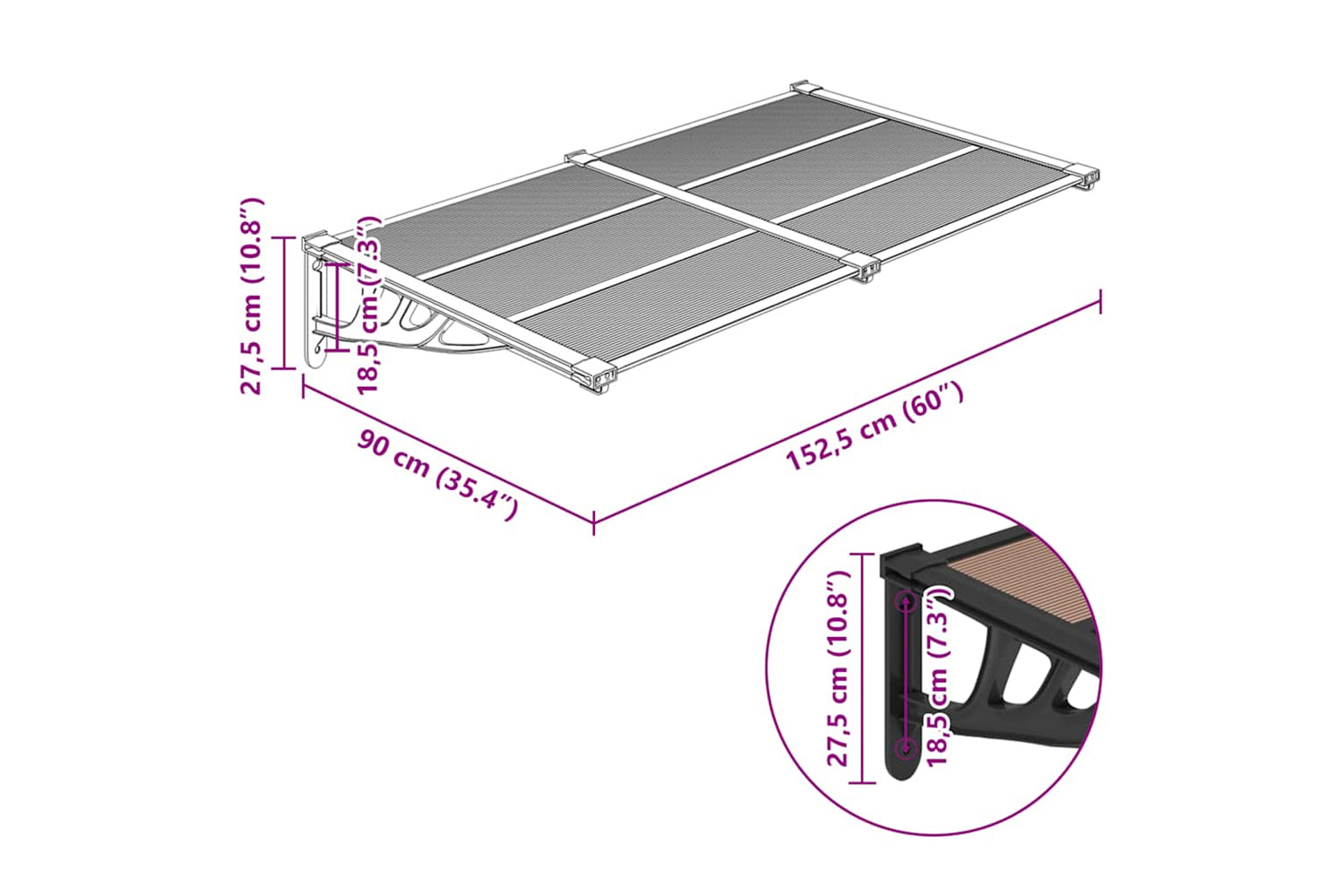 Vidaxl Door Canopy Black 152.5x90 Cm Polycarbonate-5