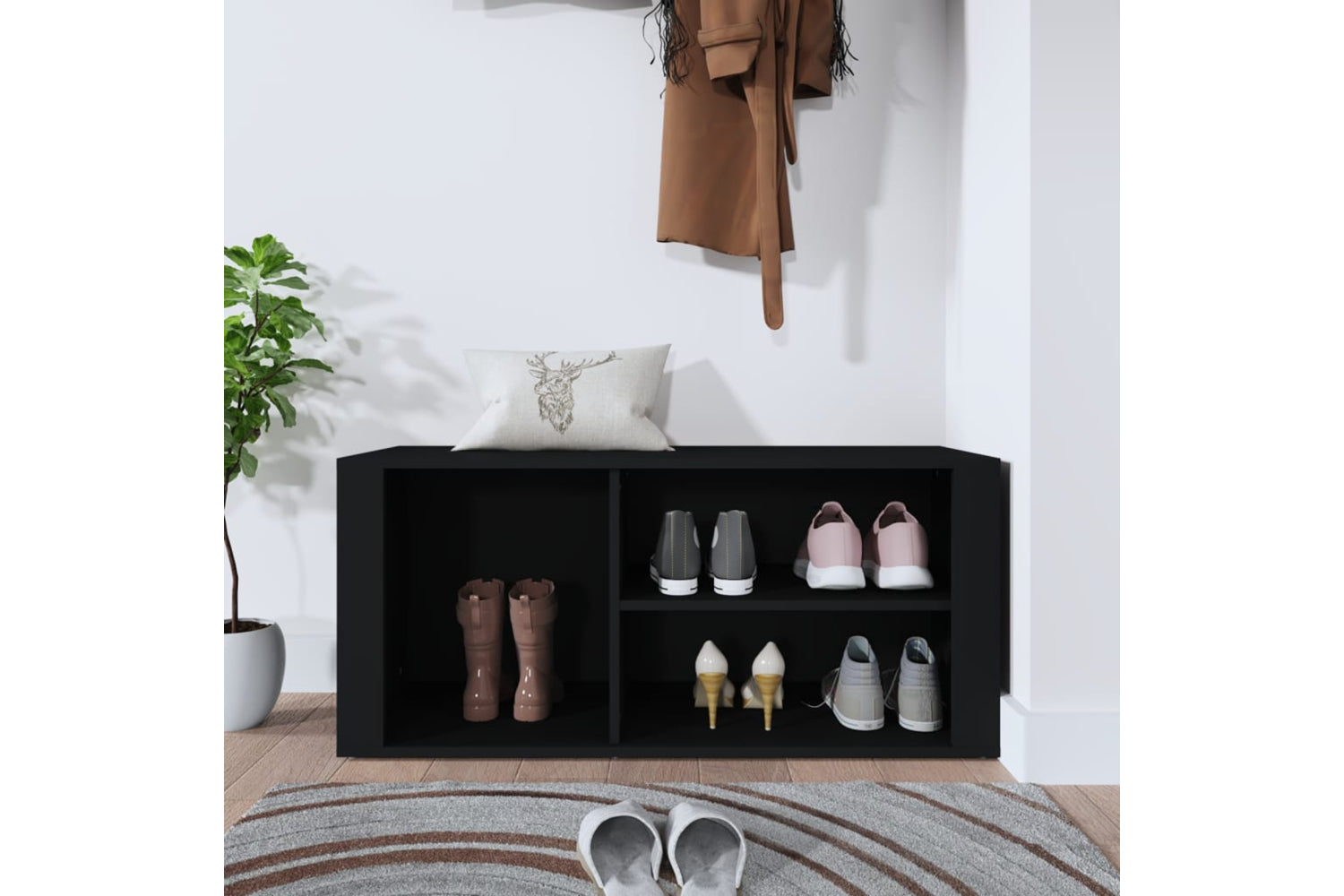 vidaXL 816921 Shoe Cabinet Black 100x35x45cm Engineered Wood-2