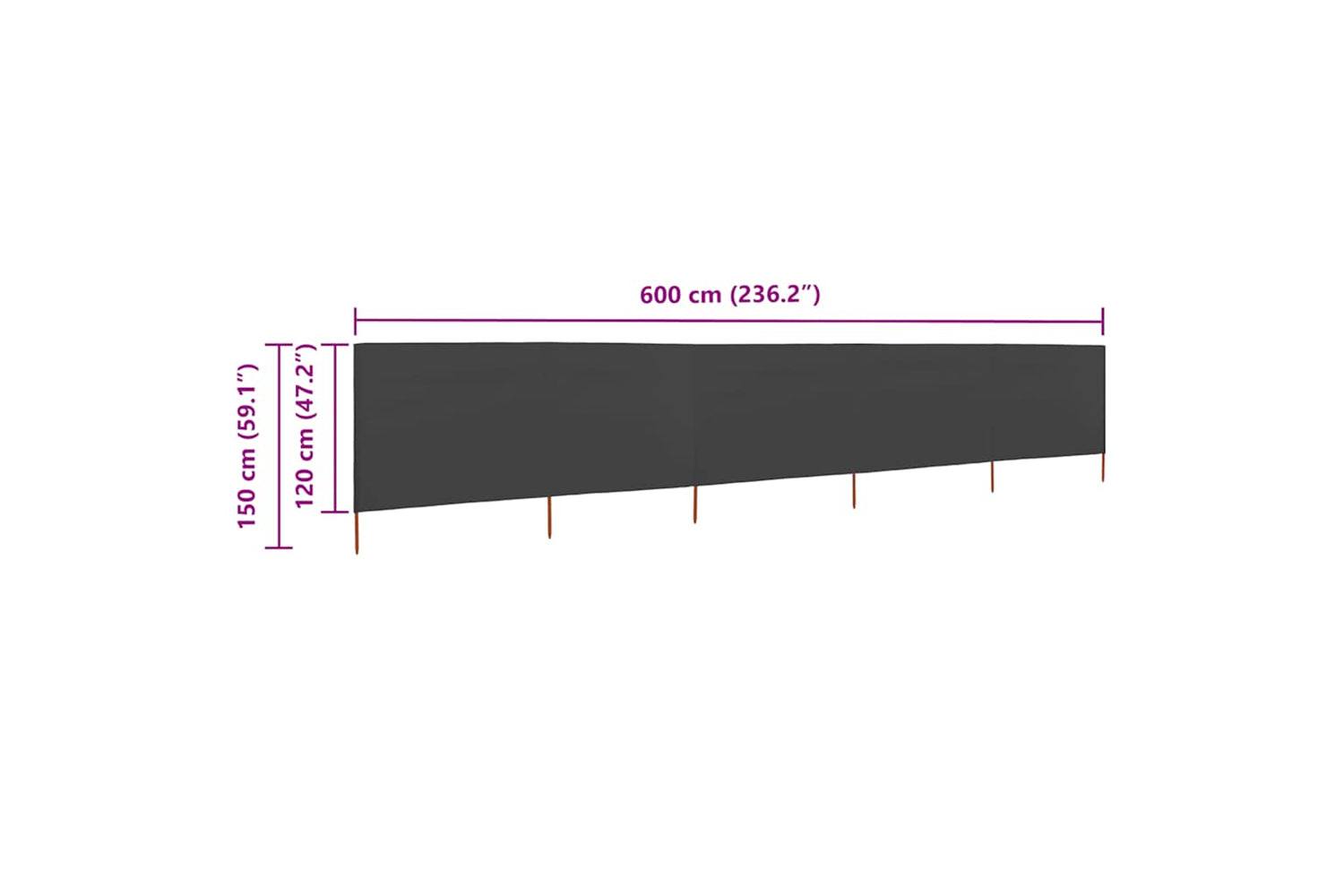 vidaXL 47162 5-panel Wind Screen Fabric 600x120cm Anthracite-6