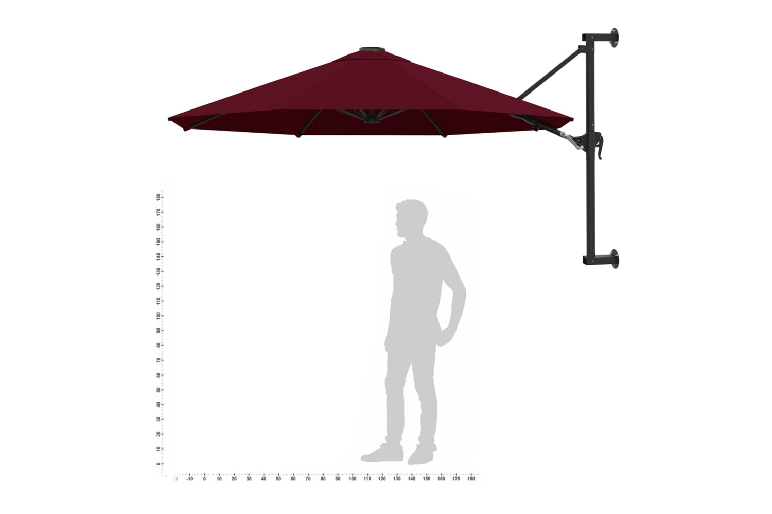 vidaXL Wall-mounted Parasol With Metal Pole 300cm Burgundy-9