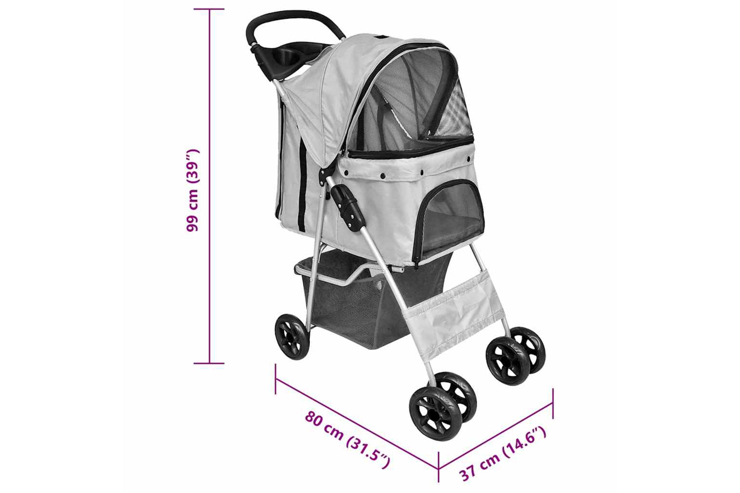 Vidaxl 170910 Folding Pet Stroller Dog/cat Travel Carrier Grey-5