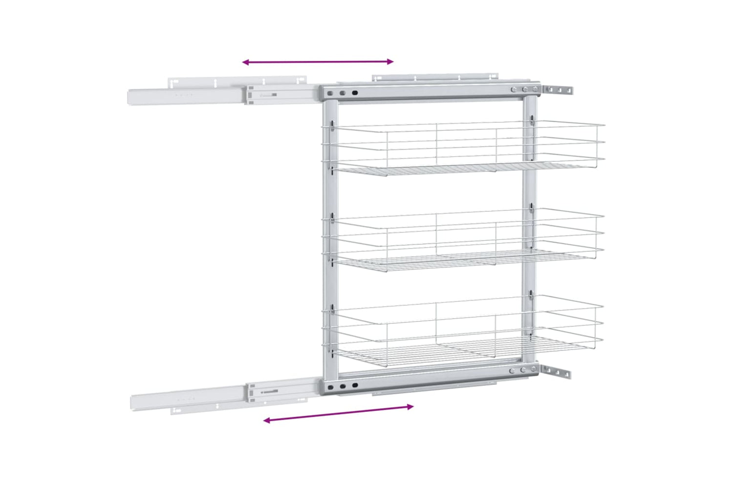 vidaXL 50969 3-tier Pull-out Kitchen Wire Basket Silver 47x25x56cm-7