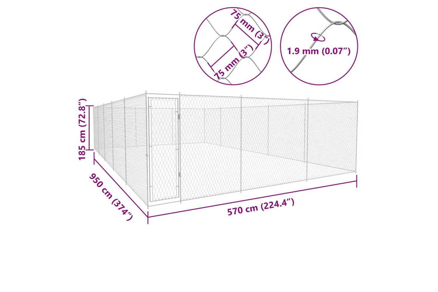 Vidaxl Outdoor Dog Kennel Galvanised Steel 950x570x185 Cm-5