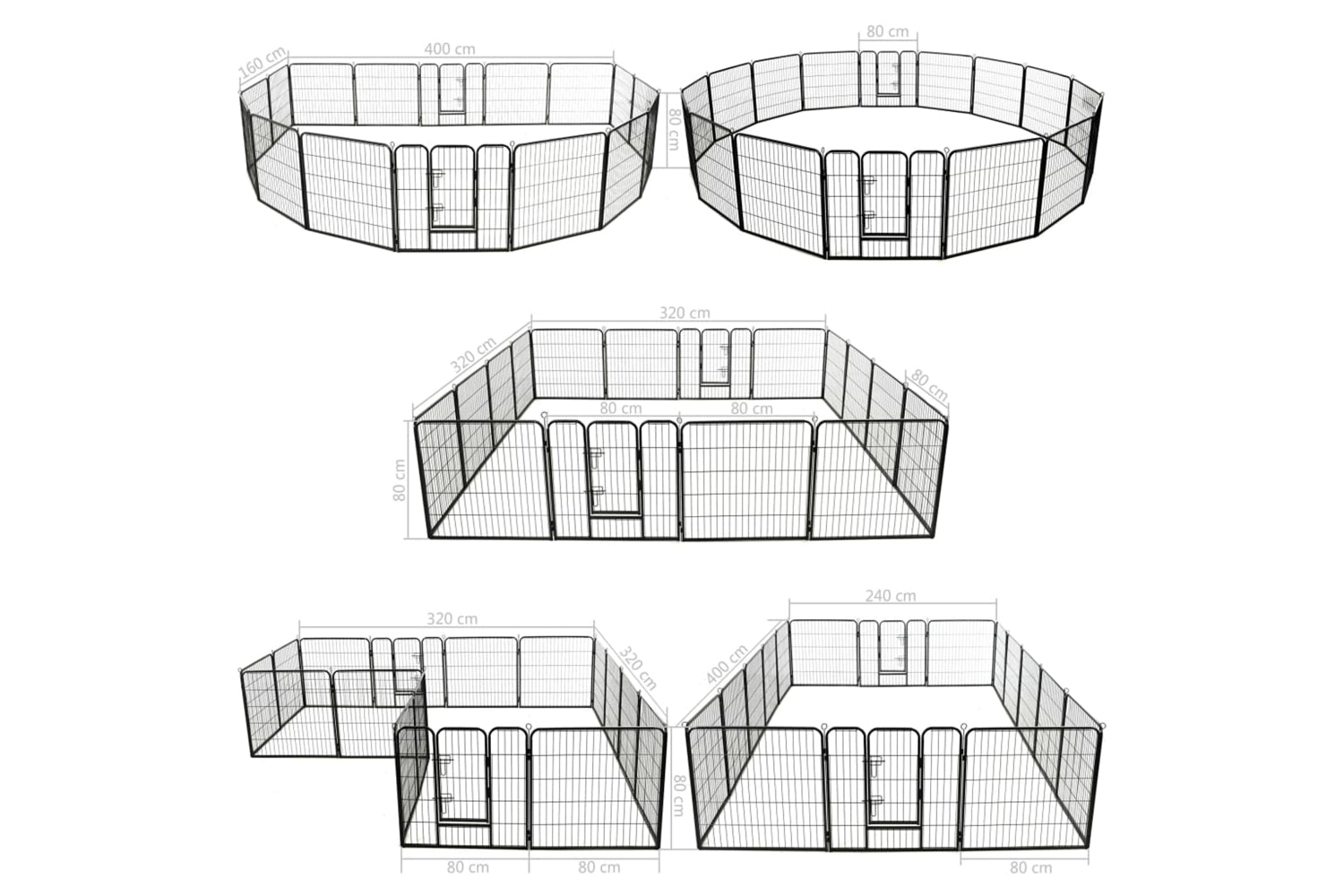 vidaXL 275491 Dog Playpen 16 Panels Steel 80x80cm Black-8