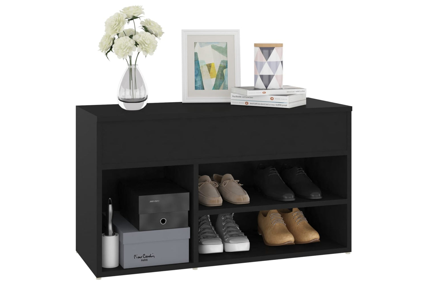 vidaXL 808748 Shoe Bench Black 80x30x45cm Engineered Wood-6