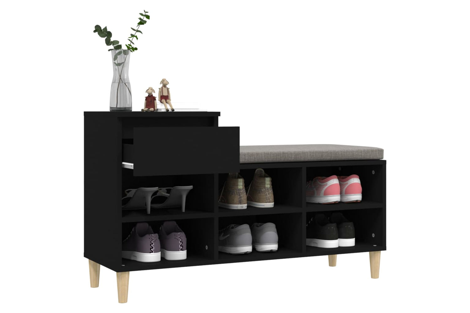 vidaXL 821205 Shoe Cabinet Black 102x36x60cm Engineered Wood-4
