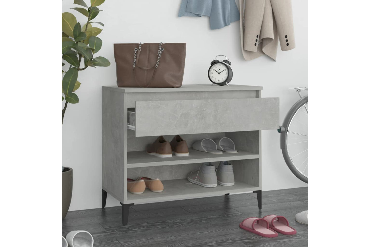 vidaXL 819768 Shoe Cabinet Concrete Grey 70x36x60cm Engineered Wood-2