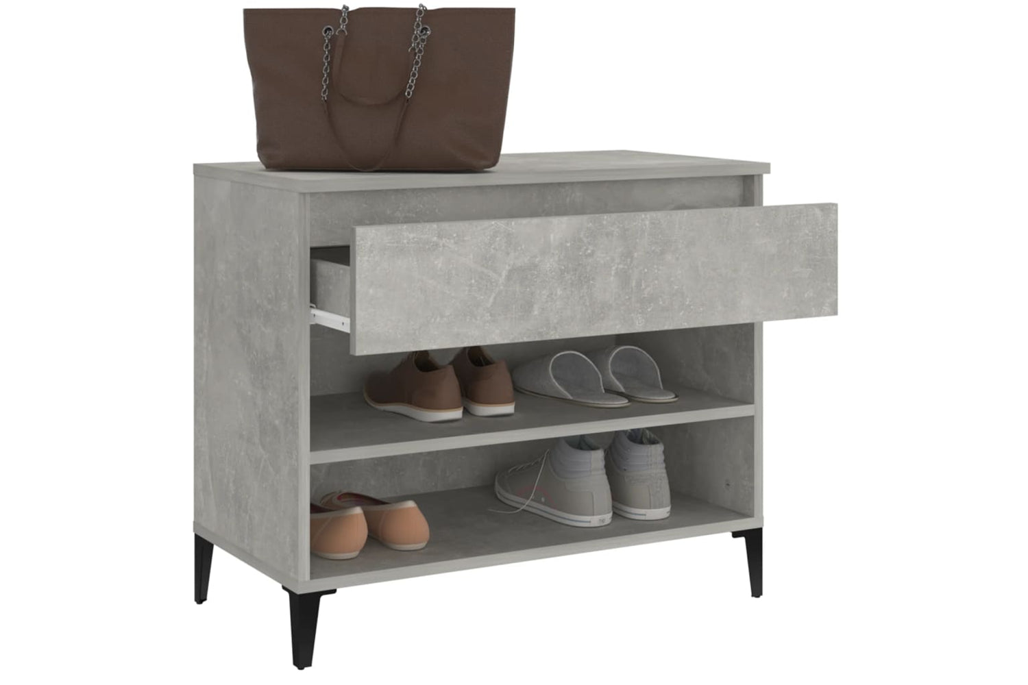 vidaXL 819768 Shoe Cabinet Concrete Grey 70x36x60cm Engineered Wood-4
