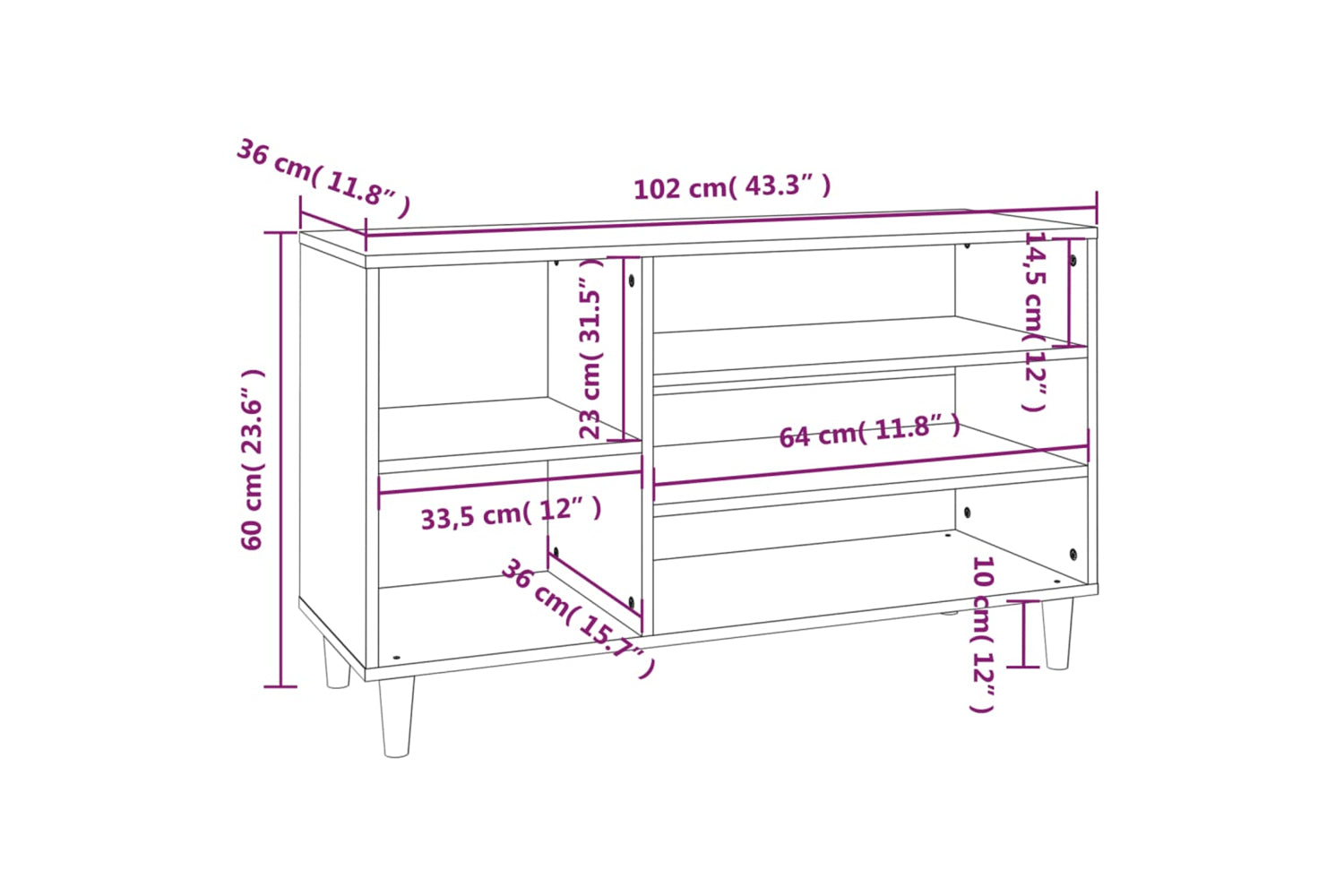 vidaXL 819745 Shoe Cabinet Smoked Oak 102x36x60cm Engineered Wood-7