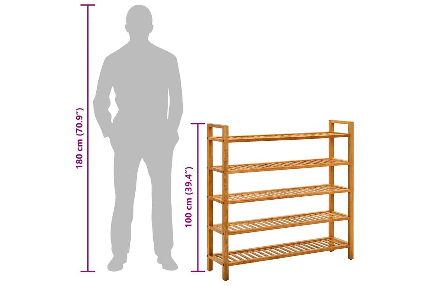 vidaXL 331751 Shoe Rack With 5 Shelves 100x27x100cm Solid Oak Wood-7