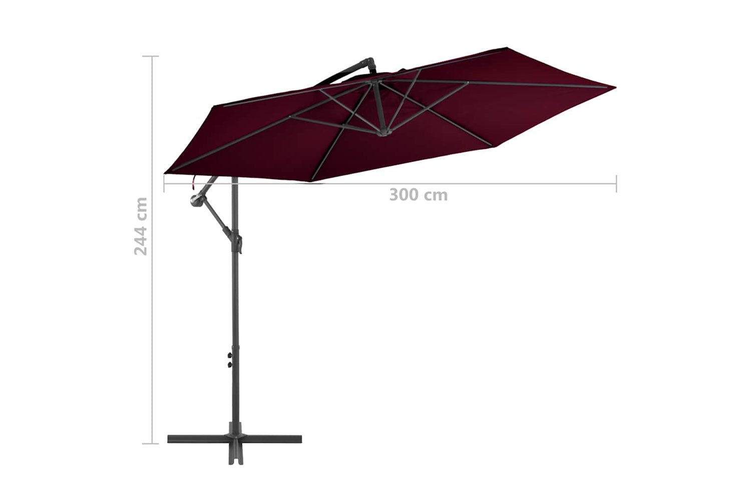 vidaXL 313754 Cantilever Umbrella With Aluminium Pole Bordeaux Red 300cm-8