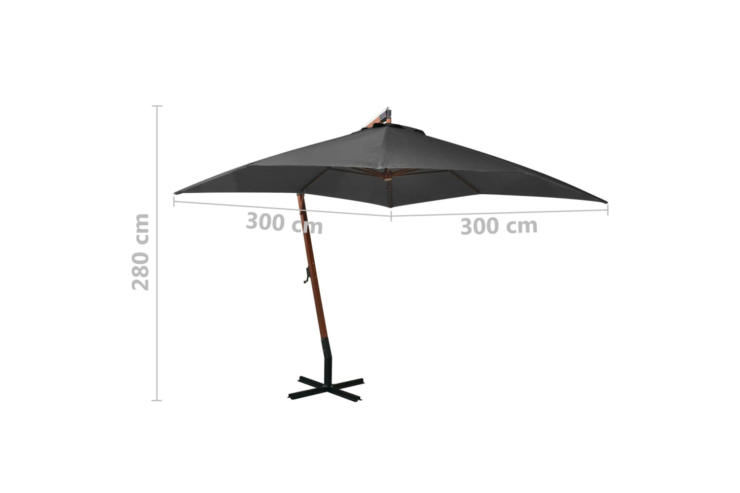 Vidaxl 313774 Hanging Parasol With Pole Anthracite 3x3 M Solid Fir Wood-8