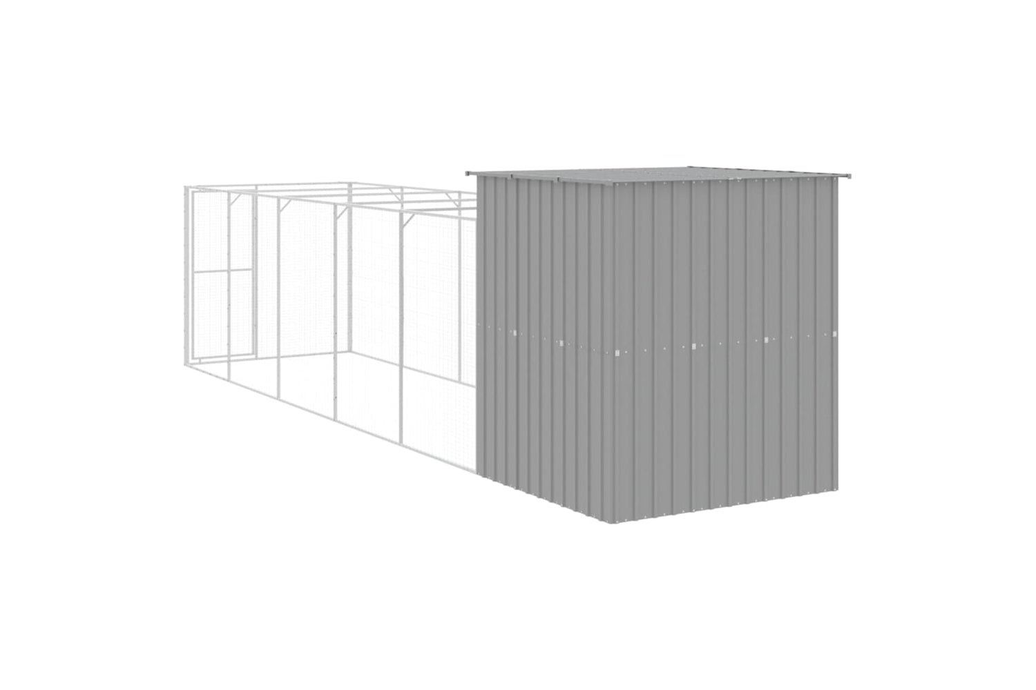vidaXL 3189105 Dog House With Run Light Grey 165x659x181cm Galvanised Steel-4