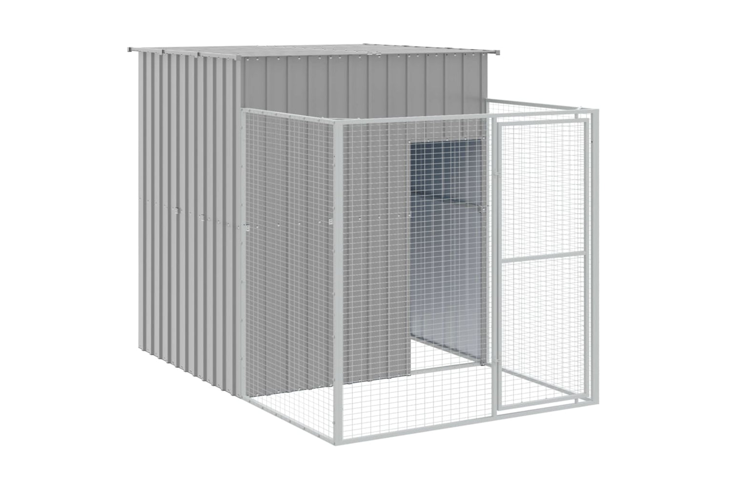 vidaXL 3189105 Dog House With Run Light Grey 165x659x181cm Galvanised Steel-5