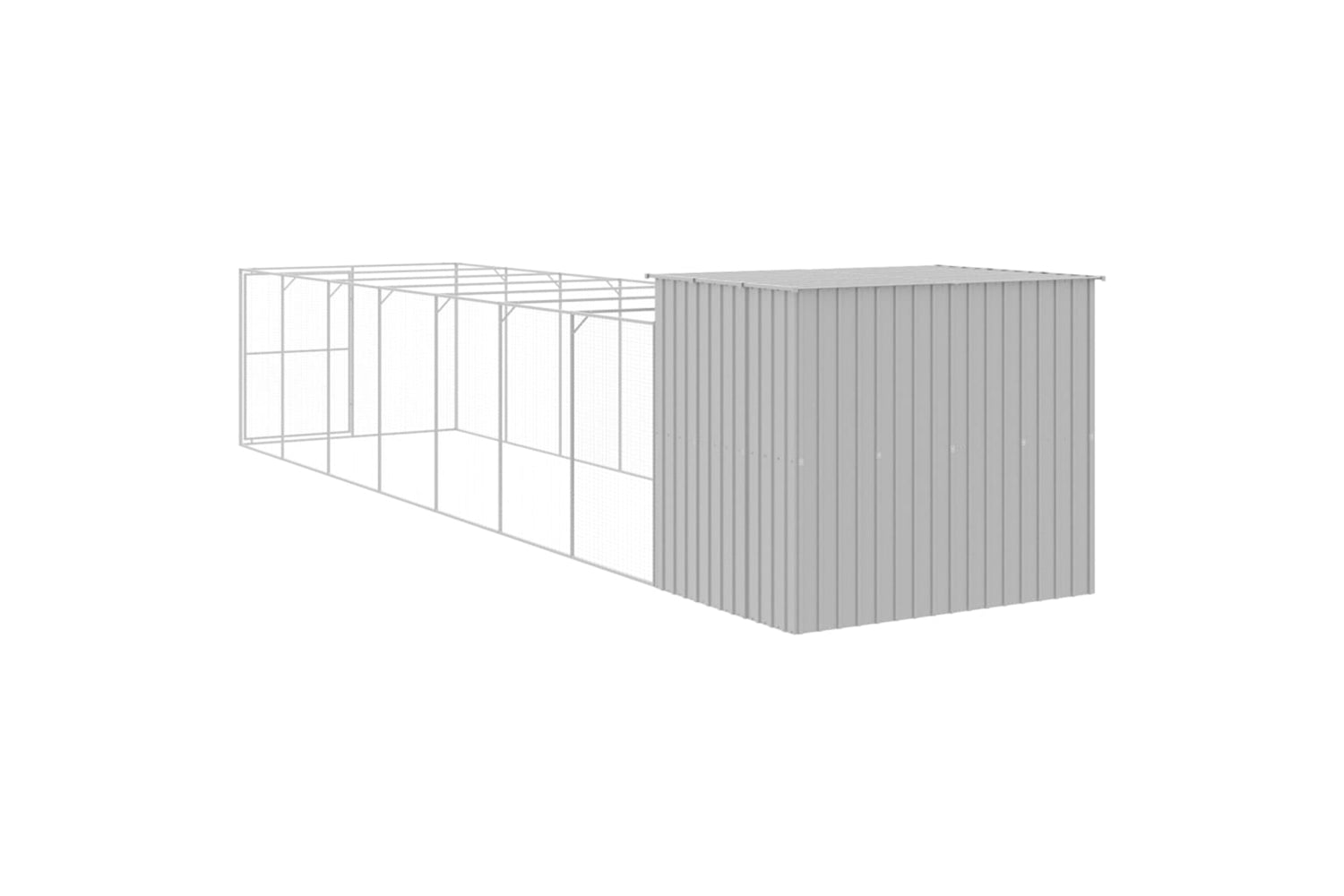 vidaXL 3189128 Dog House With Run Light Grey 214x865x181cm Galvanised Steel-4