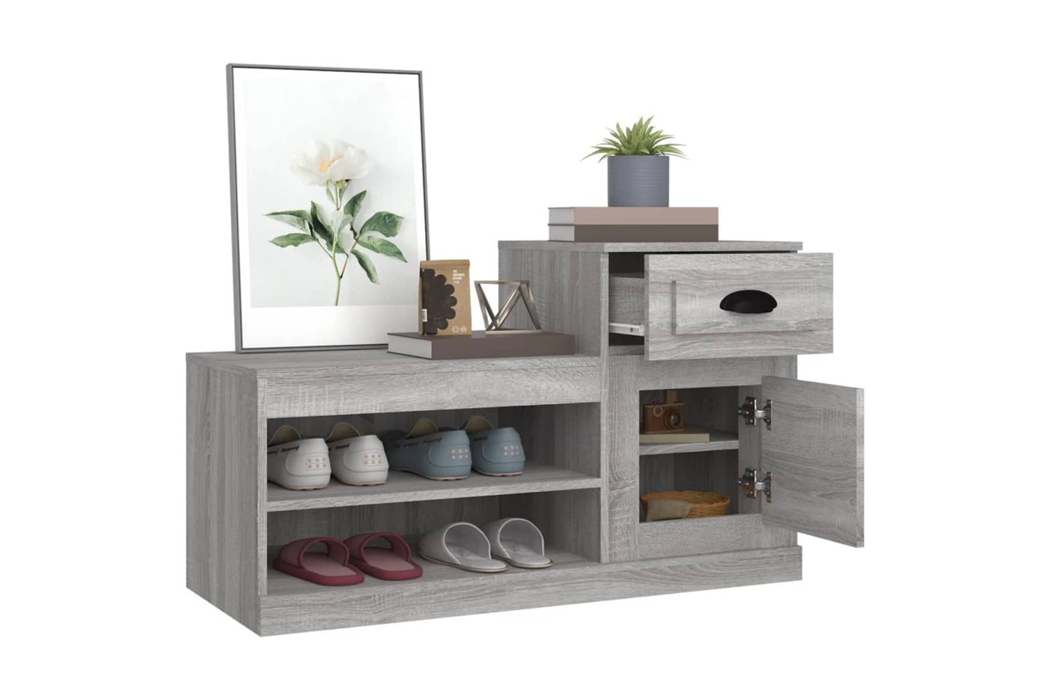 vidaXL 816422 Shoe Cabinet Grey Sonoma 100x42x60cm Engineered Wood-4