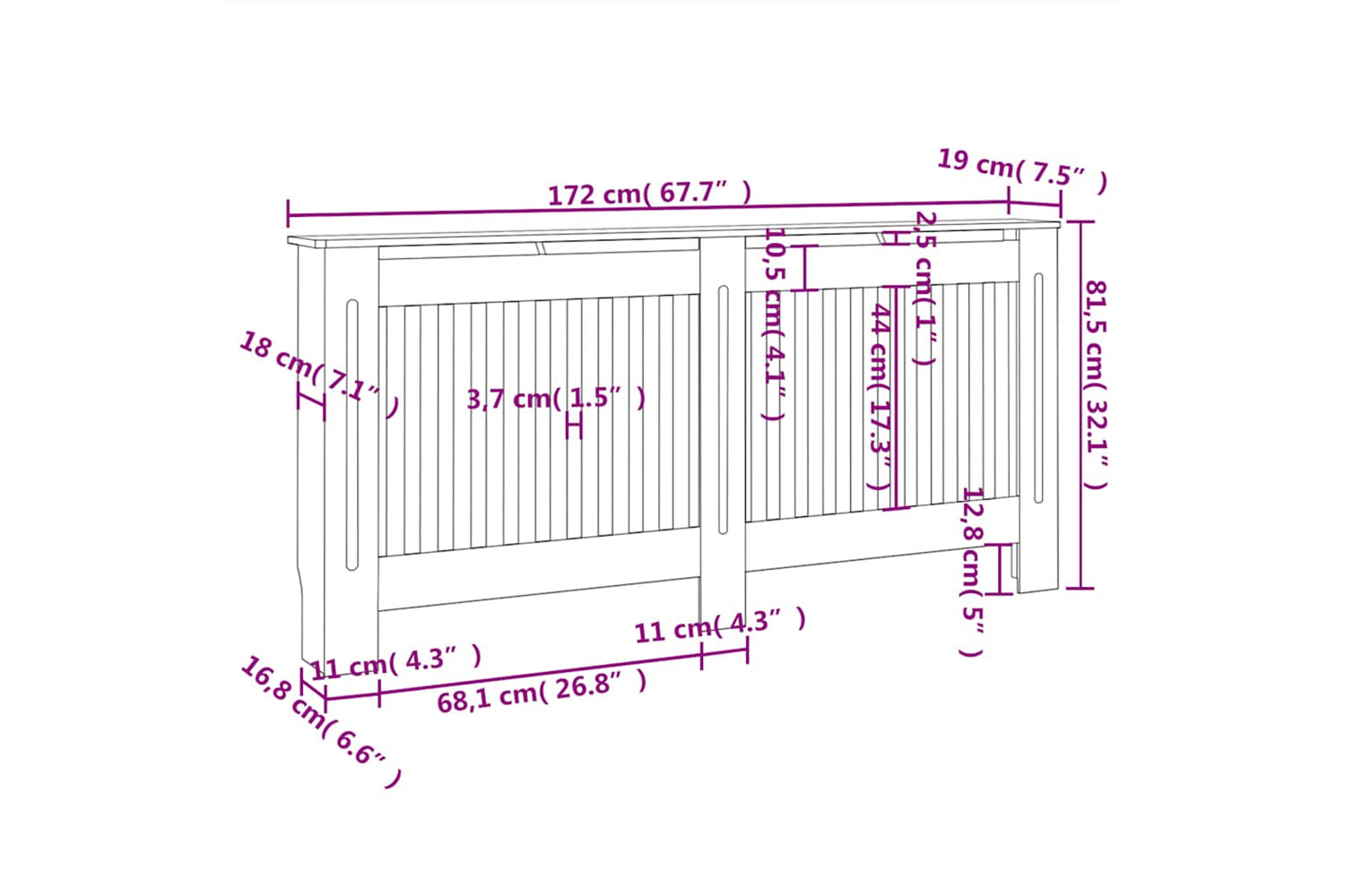 vidaXL Radiator Cover Black 172x19x81.5cm Mdf-8