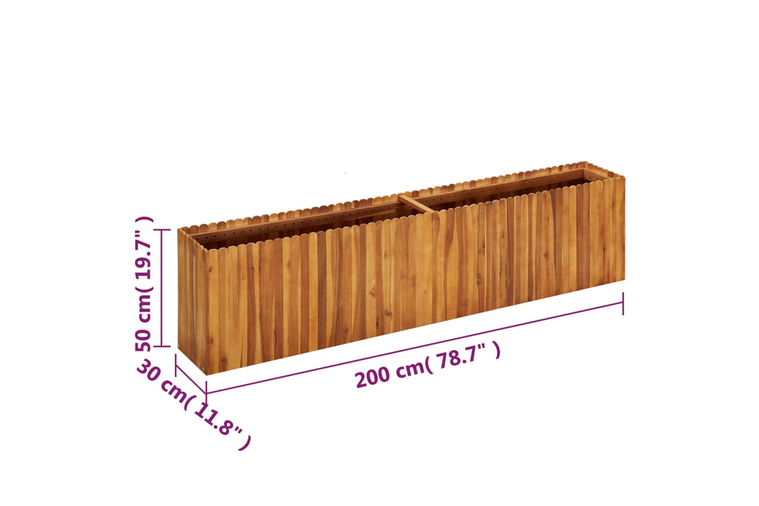 vidaXL 45926 Garden Raised Bed 200x30x50cm Solid Acacia Wood-6