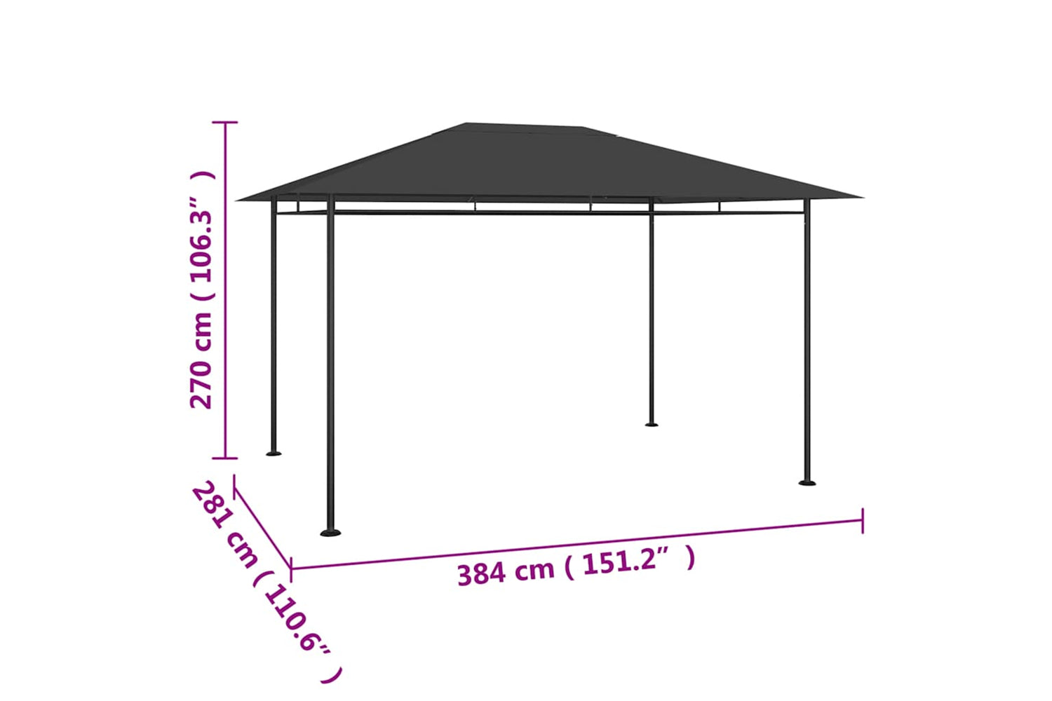 vidaXL 313923 Gazebo 384x281x270cm Anthracite 180 G/mÂ²-5