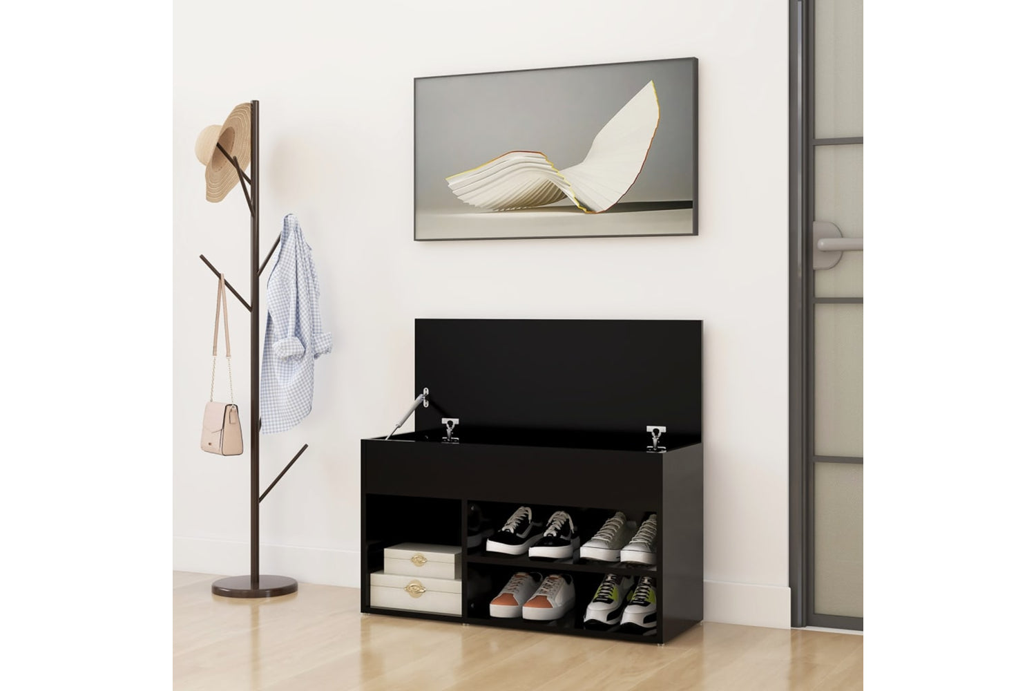 vidaXL 808748 Shoe Bench Black 80x30x45cm Engineered Wood-2
