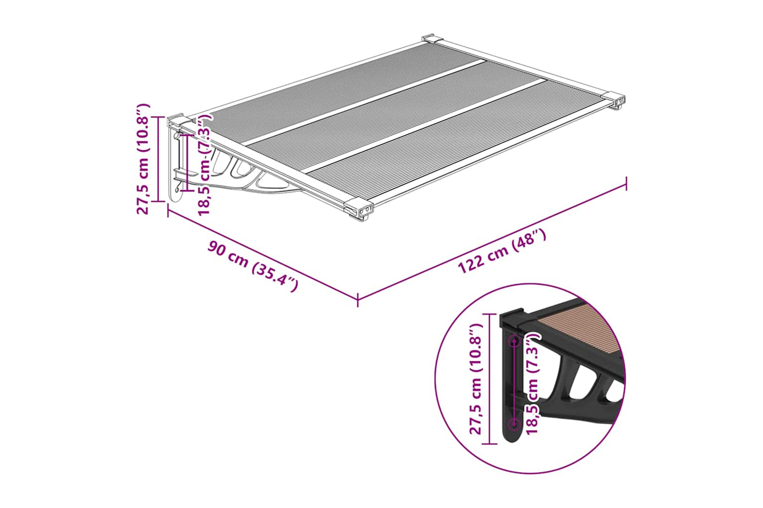 Vidaxl Door Canopy Black 122x90 Cm Polycarbonate-5
