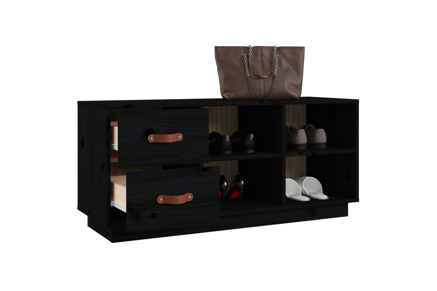 vidaXL 820181 Shoe Bench Black 100x34x45cm Solid Wood Pine-4