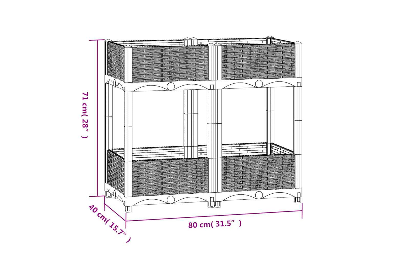 vidaXL Raised Bed 80x40x71cm Polypropylene-7