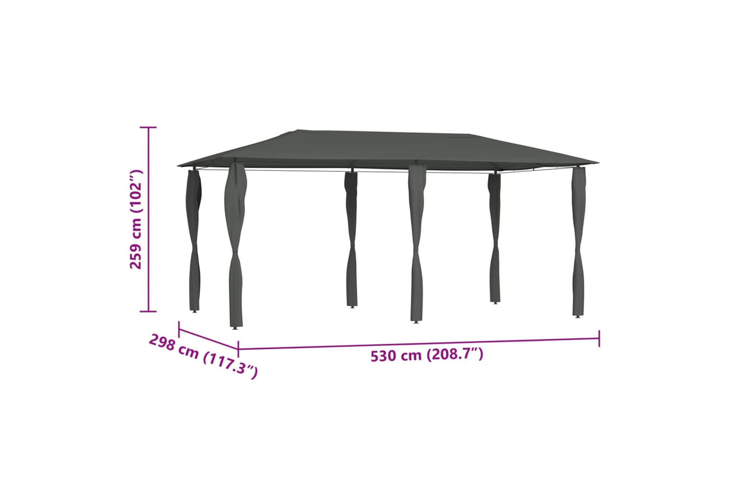 Vidaxl Gazebo With Post Covers 2.98x5.3x2.59 M Anthracite 160 G/mÂ²-4
