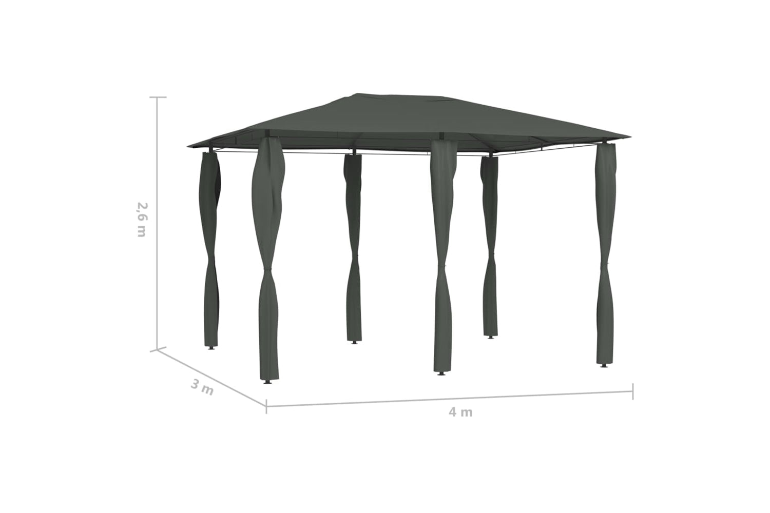 Vidaxl 313613 Gazebo With Post Covers 3x4x2.6 M Anthracite 160 G/mâ²-4