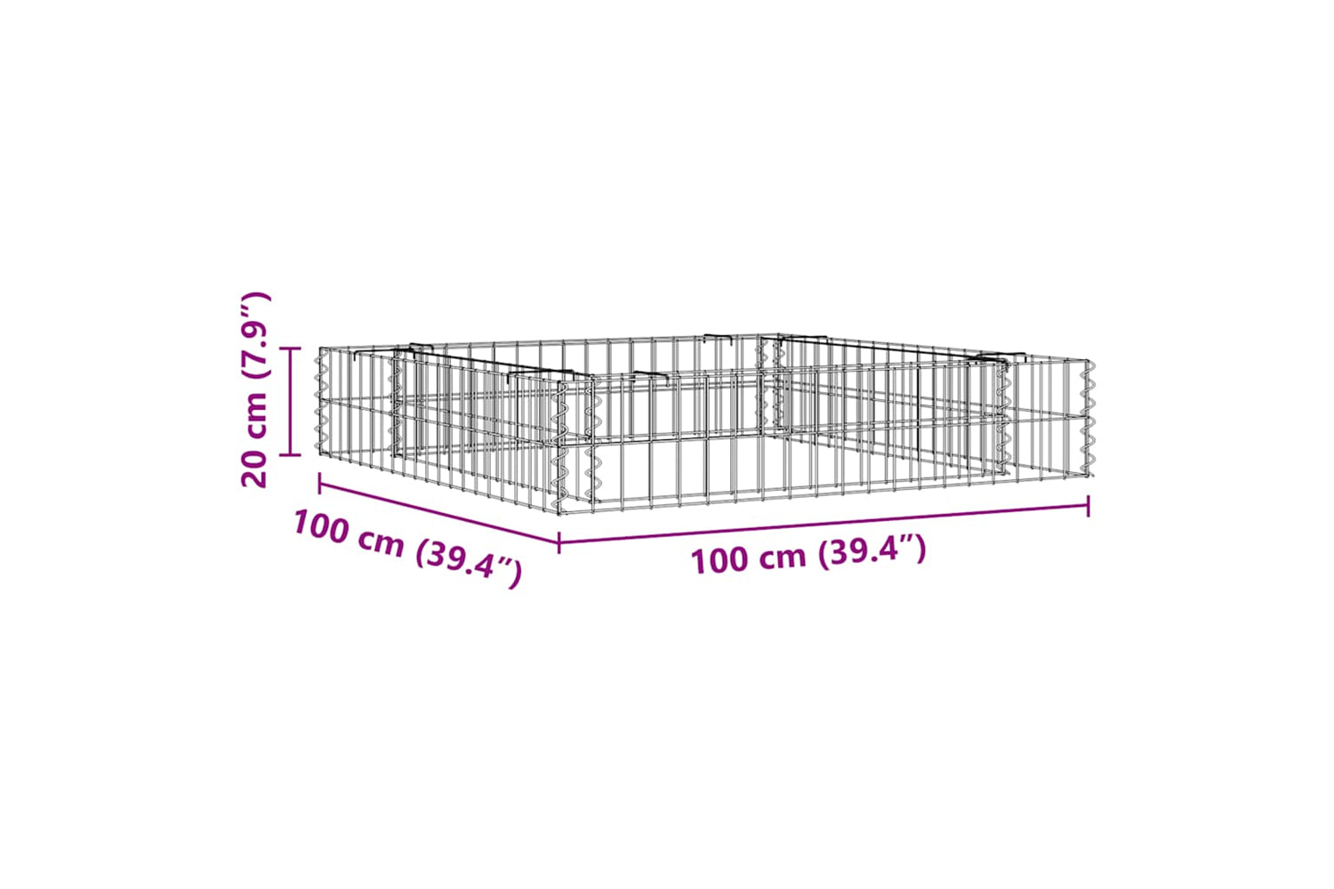 vidaXL 151311 Gabion Raised Bed Galvanised Steel 100x100x20cm-9