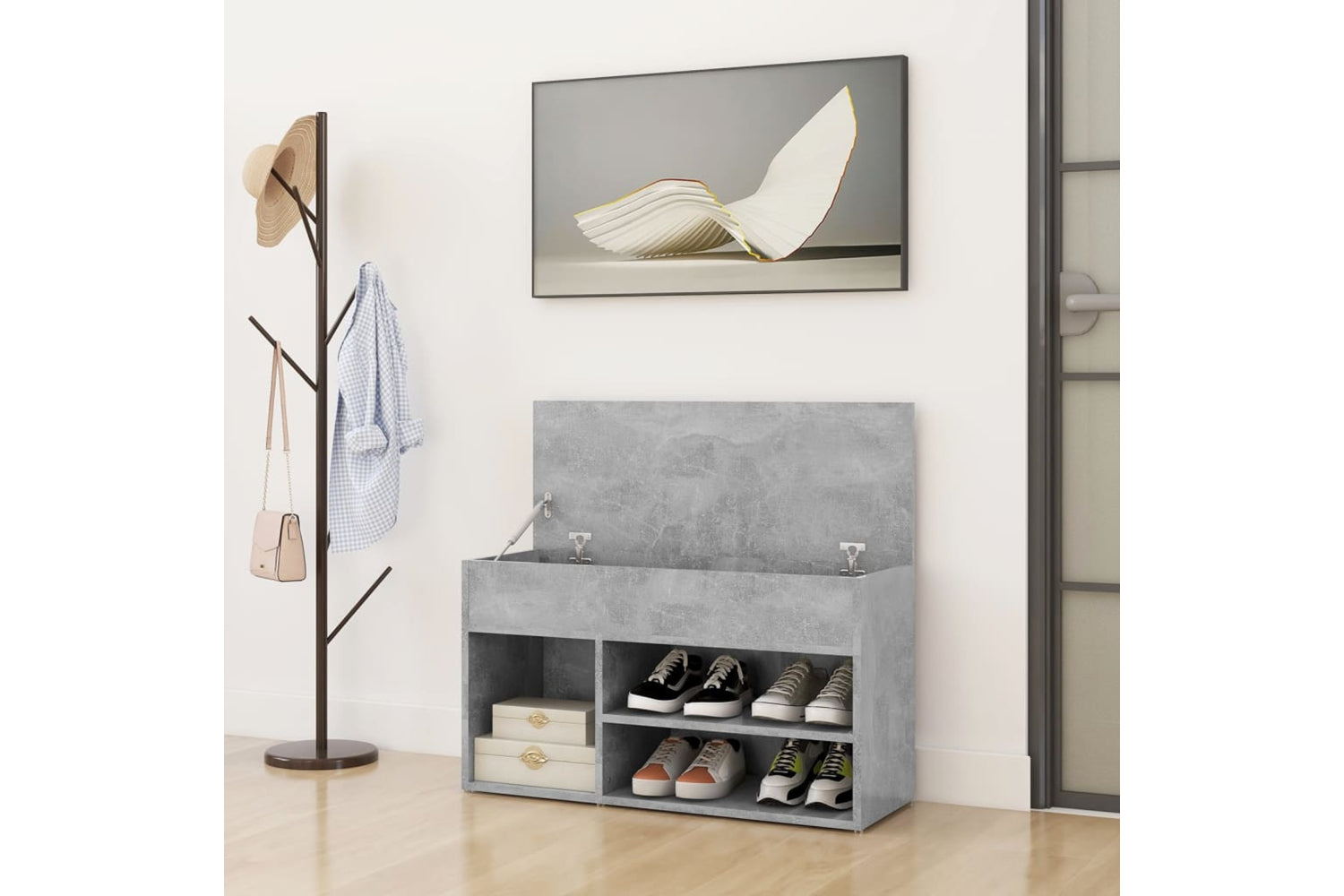 vidaXL 808751 Shoe Bench Concrete Grey 80x30x45cm Engineered Wood-2