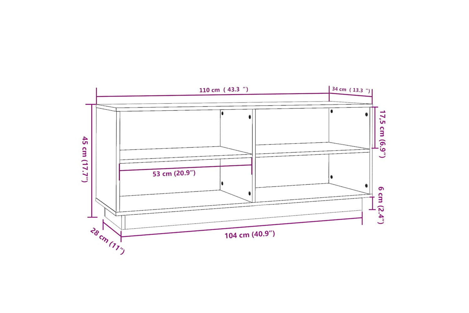 vidaXL 813541 Shoe Cabinet White 110x34x45cm Solid Wood Pine-7