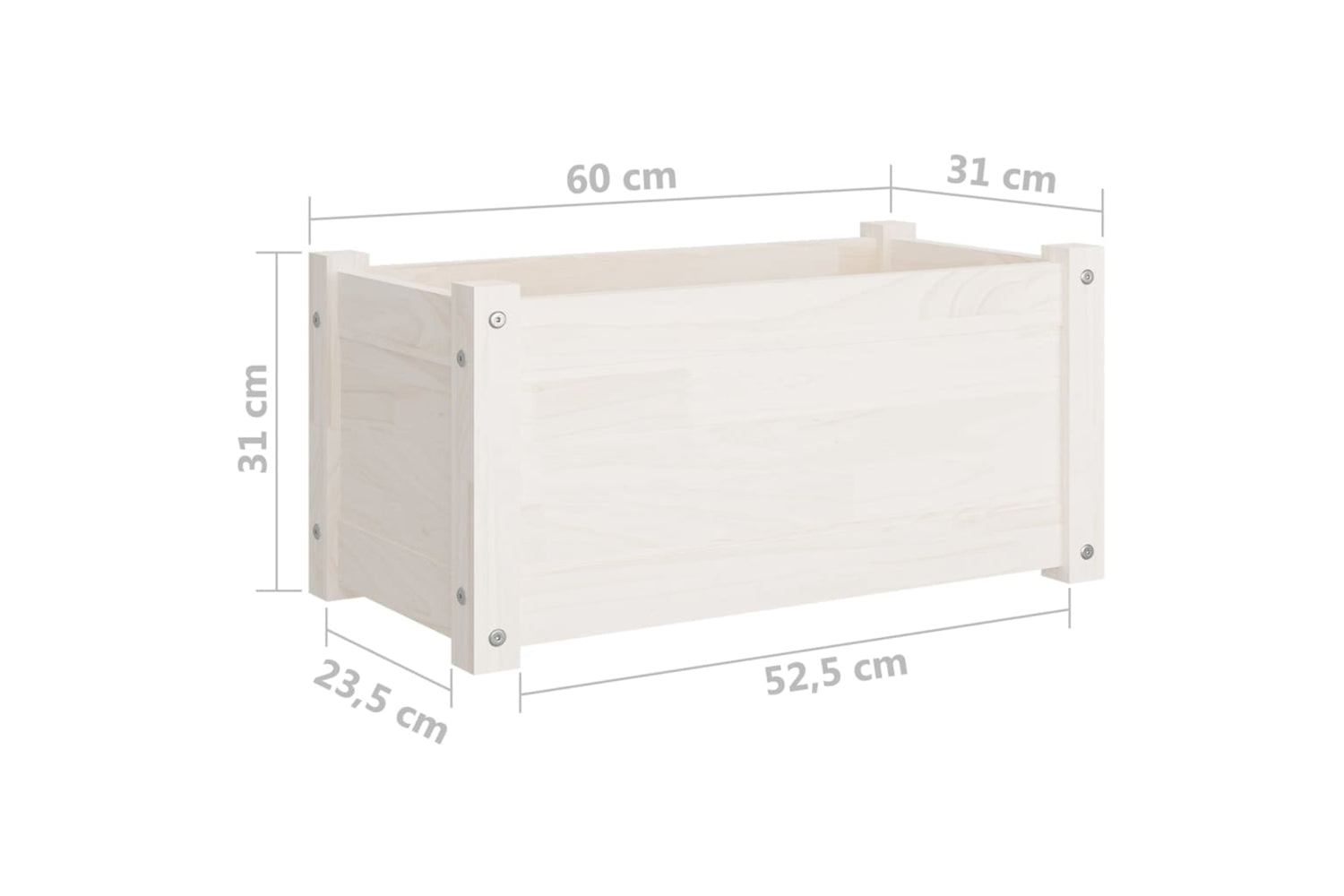 vidaXL 810707 Garden Planters 2 Pcs White 60x31x31cm Solid Pinewood-8