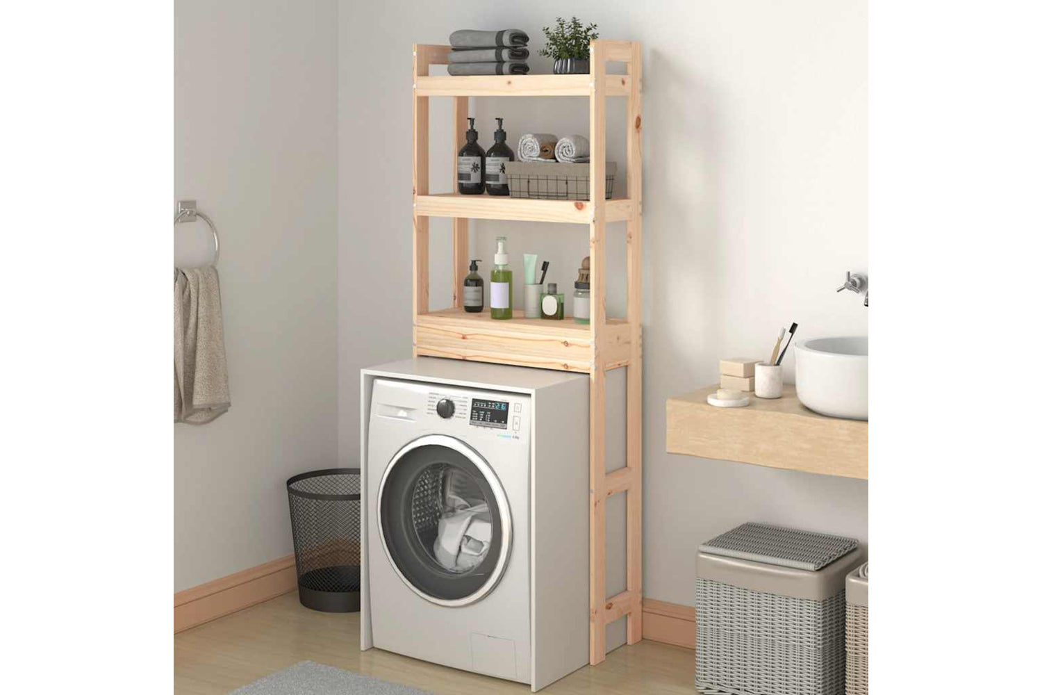 vidaXL 824658 Toilet Rack 63x26x171cm Solid Wood Pine-2