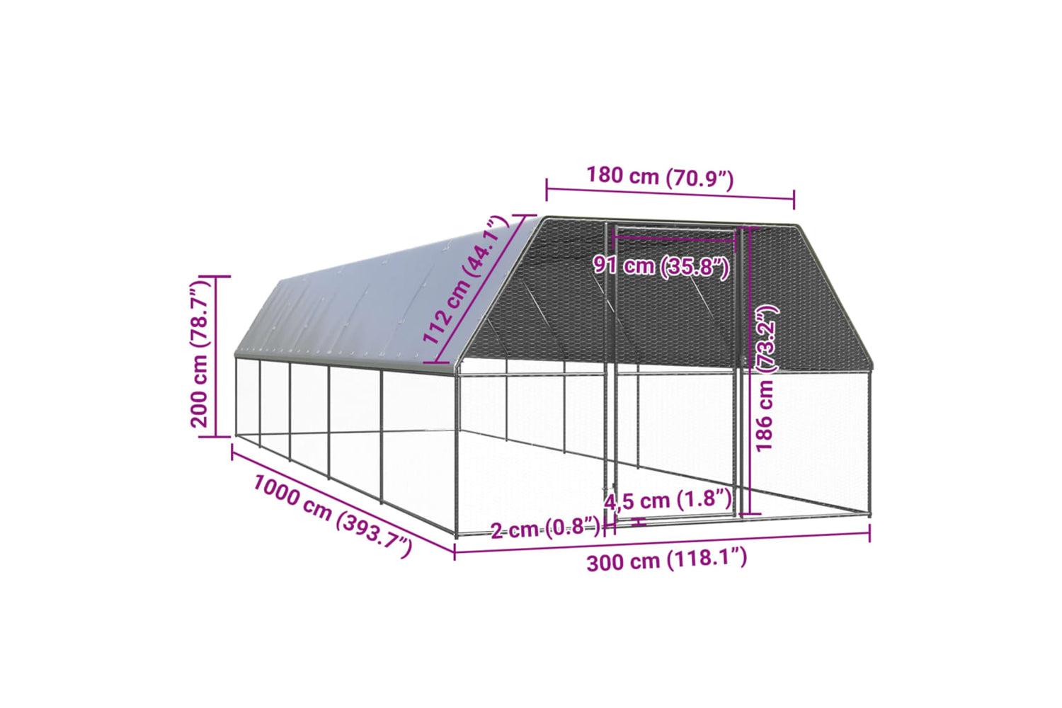 Vidaxl 3154379 Outdoor Chicken Cage 3x10x2 M Galvanised Steel-5