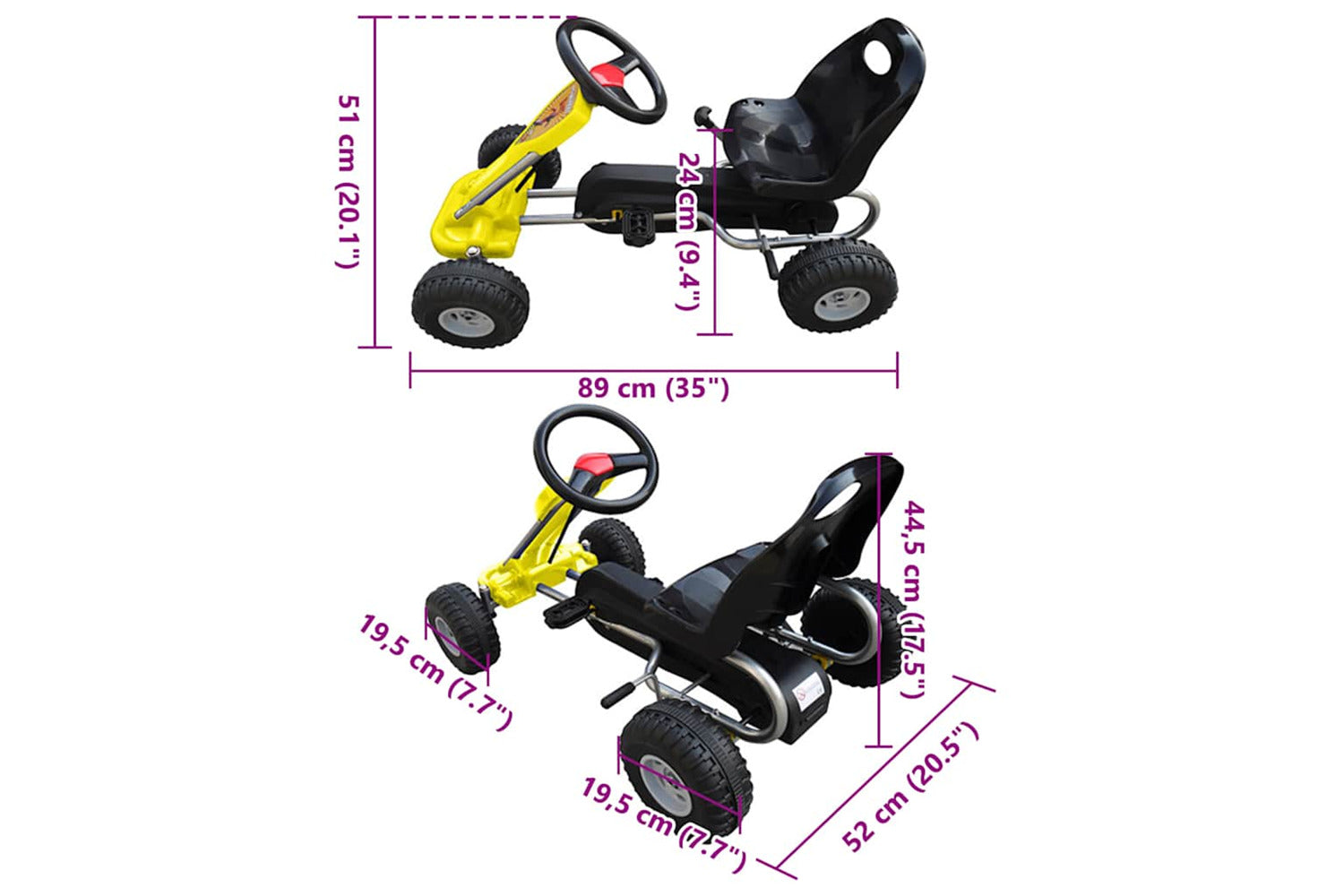 Vidaxl Pedal Go Kart Yellow-3
